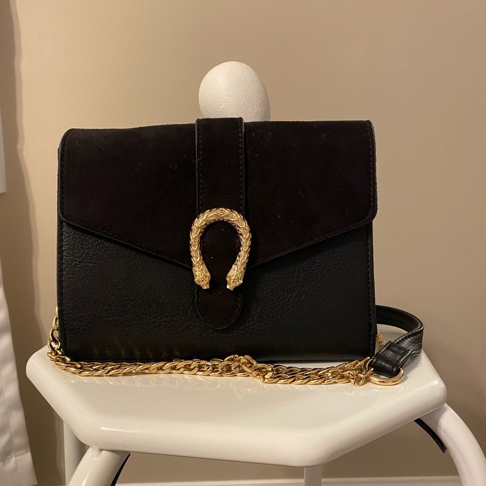 Small suede and faux leather crossbody